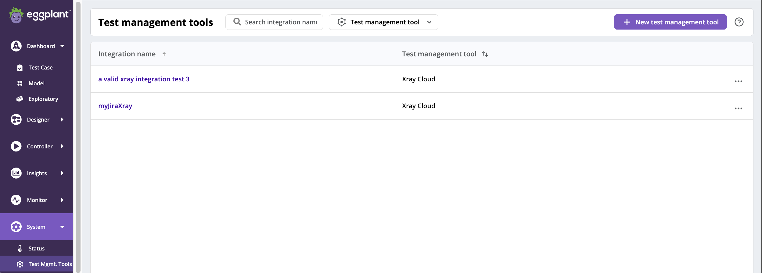 The DAI **Test management tool** page