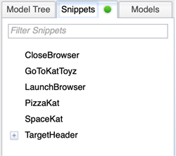 The Snippets tab with a connected Eggplant Functional suite
