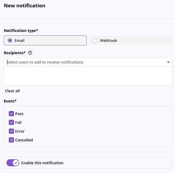 Email notification settings