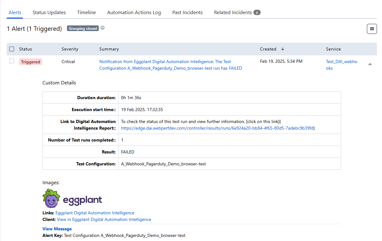 PagerDuty sample webhook notification