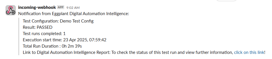 Slack sample webhook notification