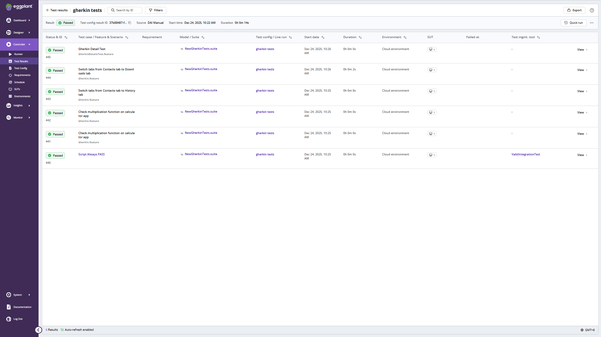Test Results redirects from Runner page