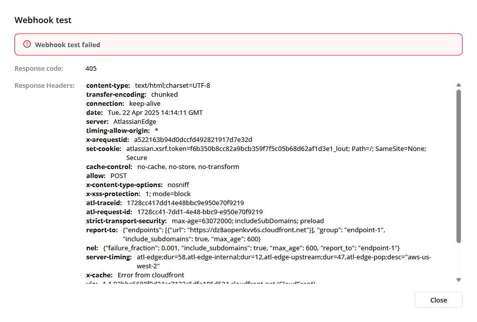 webhook test failure