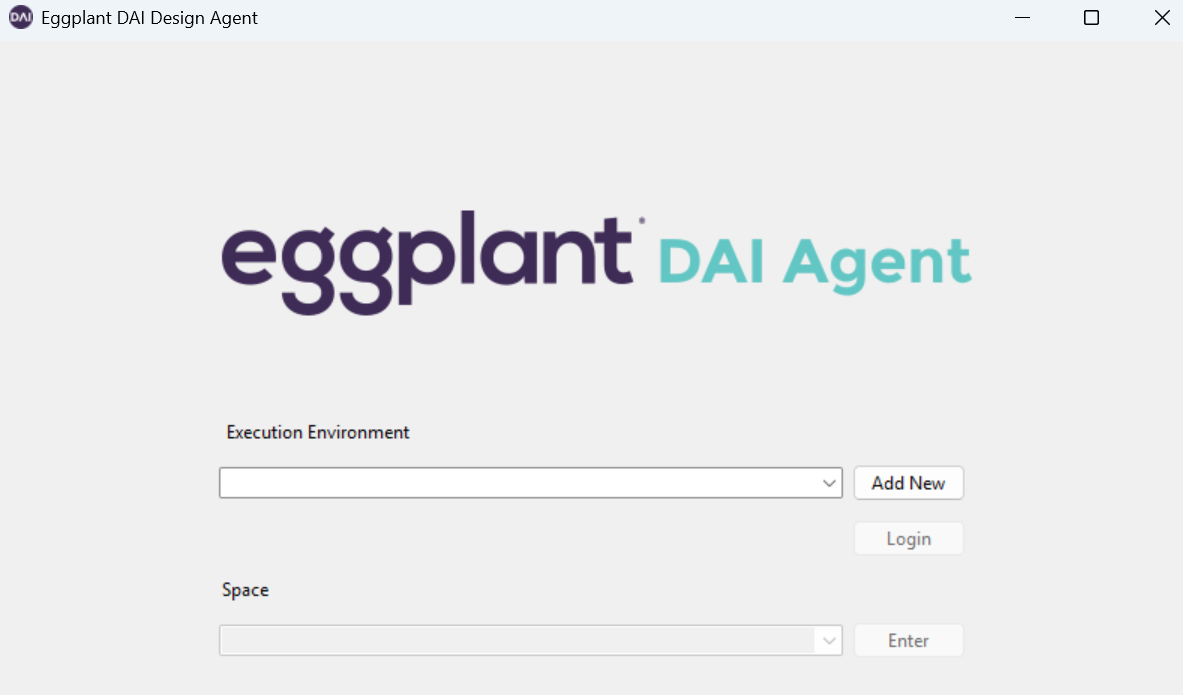 DAI Design Agent panel where you can add or select an environment, log in, and then select from the list of available spaces