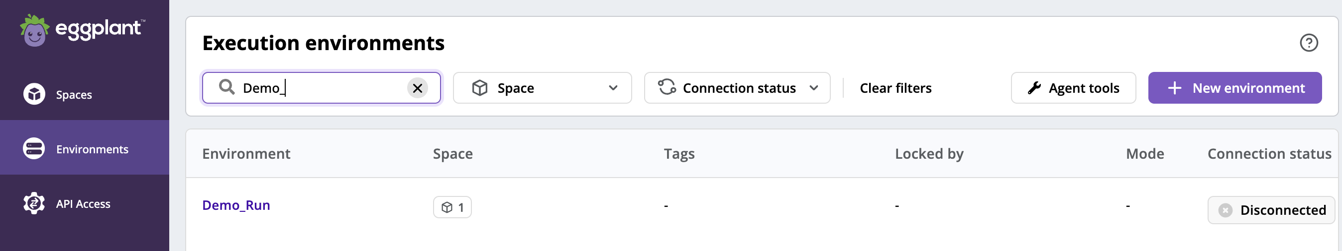 The DAI **Execution environments** page with the **+ New environment** button on the right