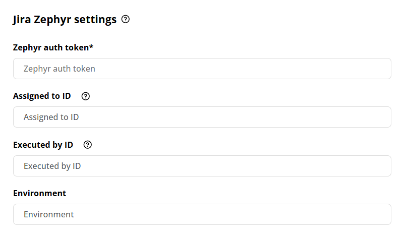 Jira Zephyr integration fields on the DAI **Test management tool** page