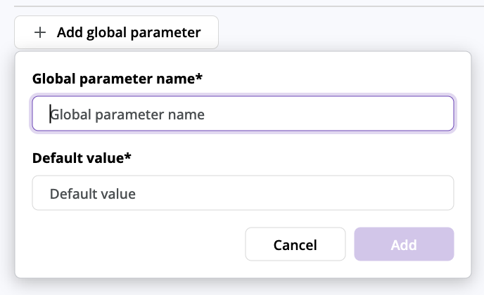 The Add global parameter panel in a script-based test config