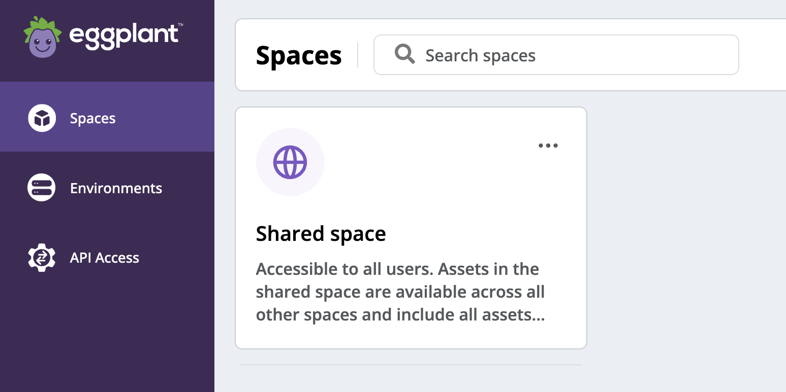 The DAI Spaces page showing the default **Shared space**, and the **Environments** option in the menu on the left