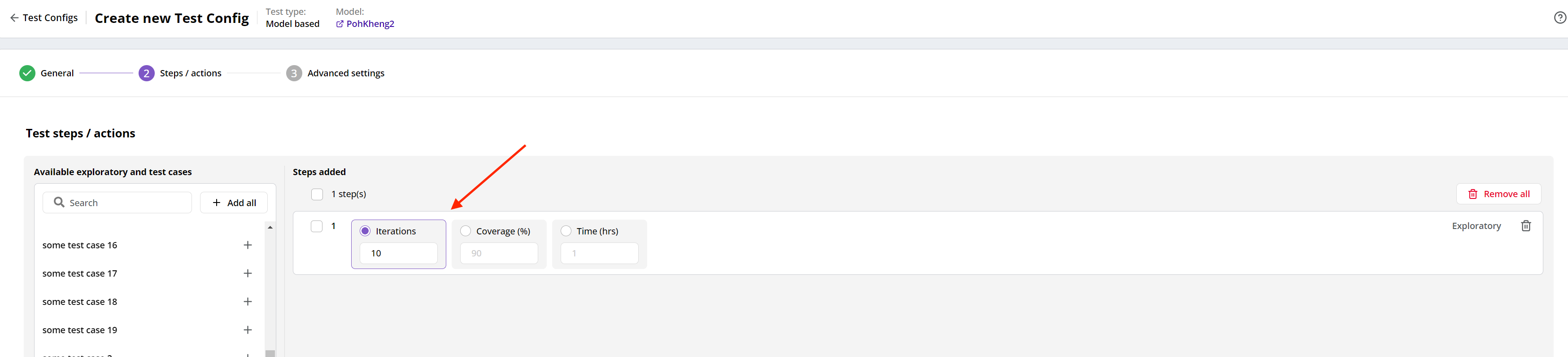 Test steps/actions Exploratory test step
