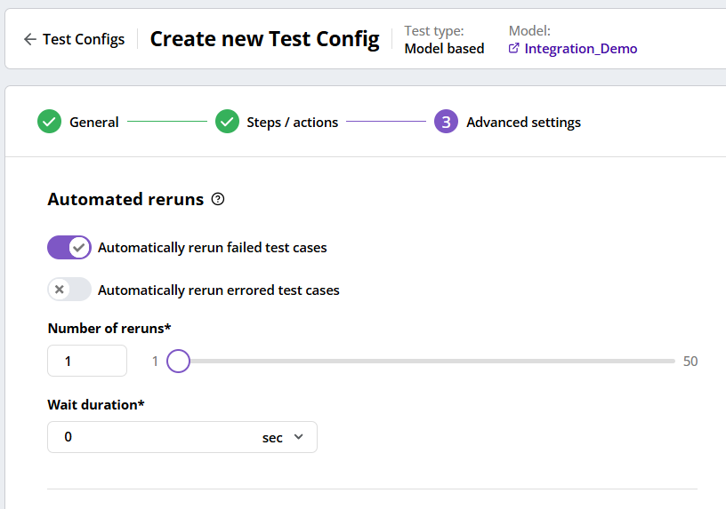 Advanced Settings Automated Reruns enabled