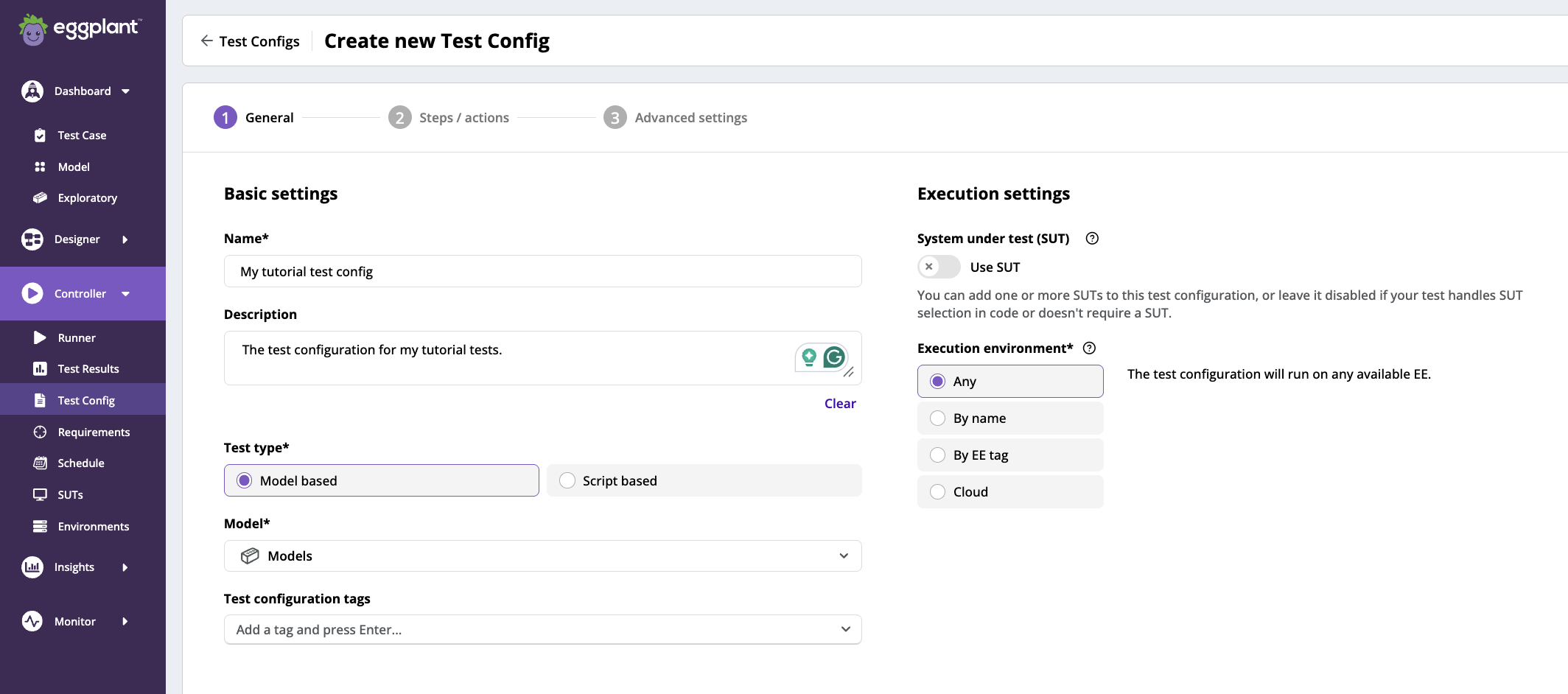 Basic and Execution Settings
