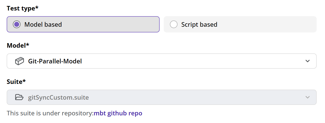 Selected model associated with suite under Git repository
