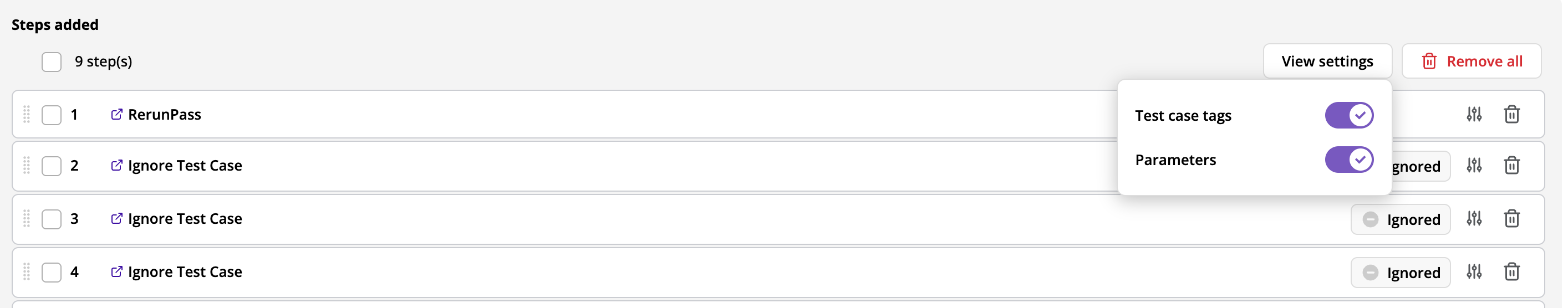 Steps/actions test case steps