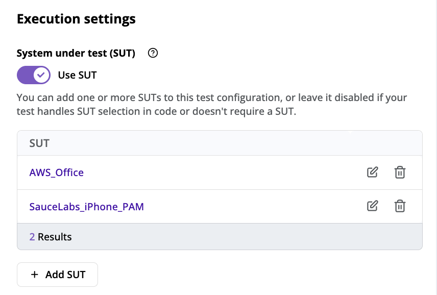 A DAI test config with two SUTs added