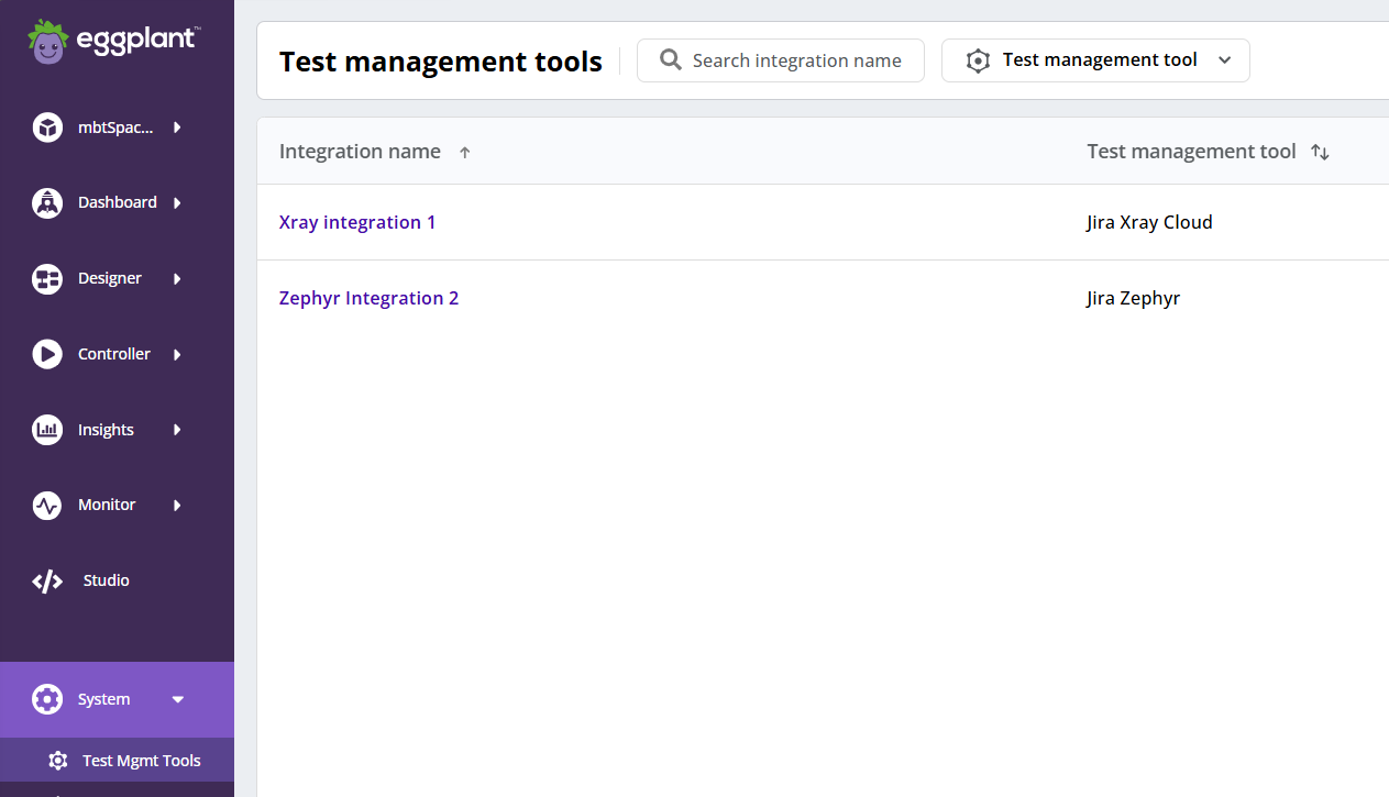 The DAI **Test management tool** page