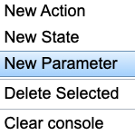 Right-click a state, action or the canvas for global parameters, to display the context menu with the **New Parameter** option