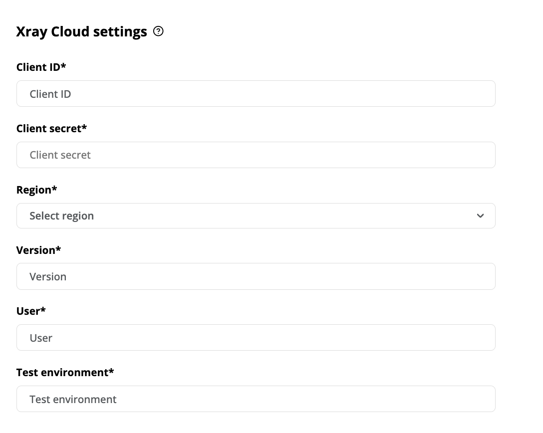 Xray Cloud integration fields on the DAI **New test management tool** page