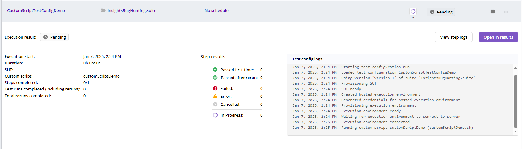 Custom Script Test Config Run