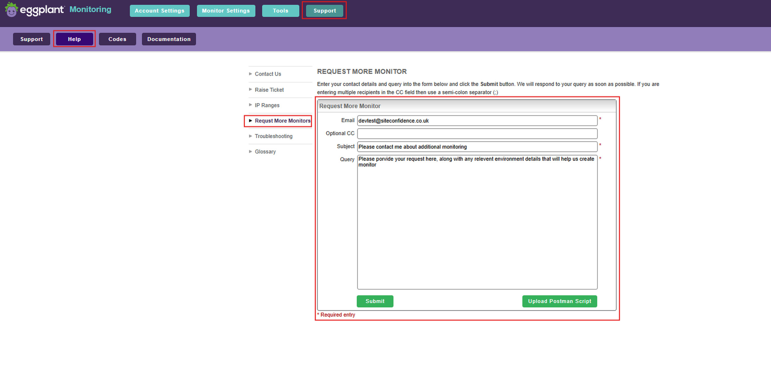 Fill out an API Monitor request form