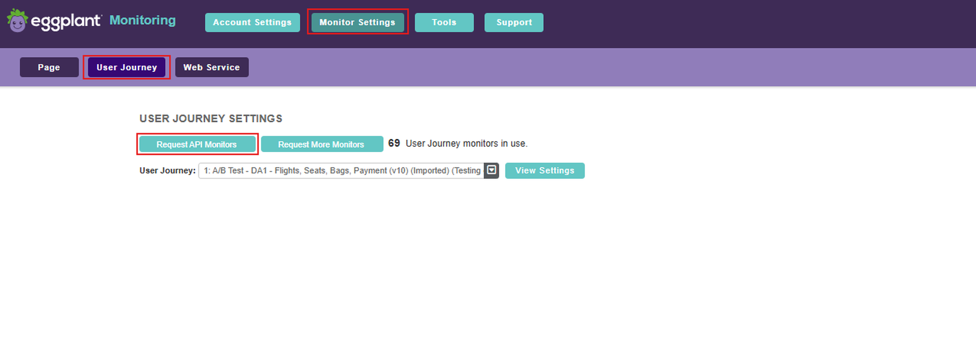 Initiating an API monitor request through the Monitor settings