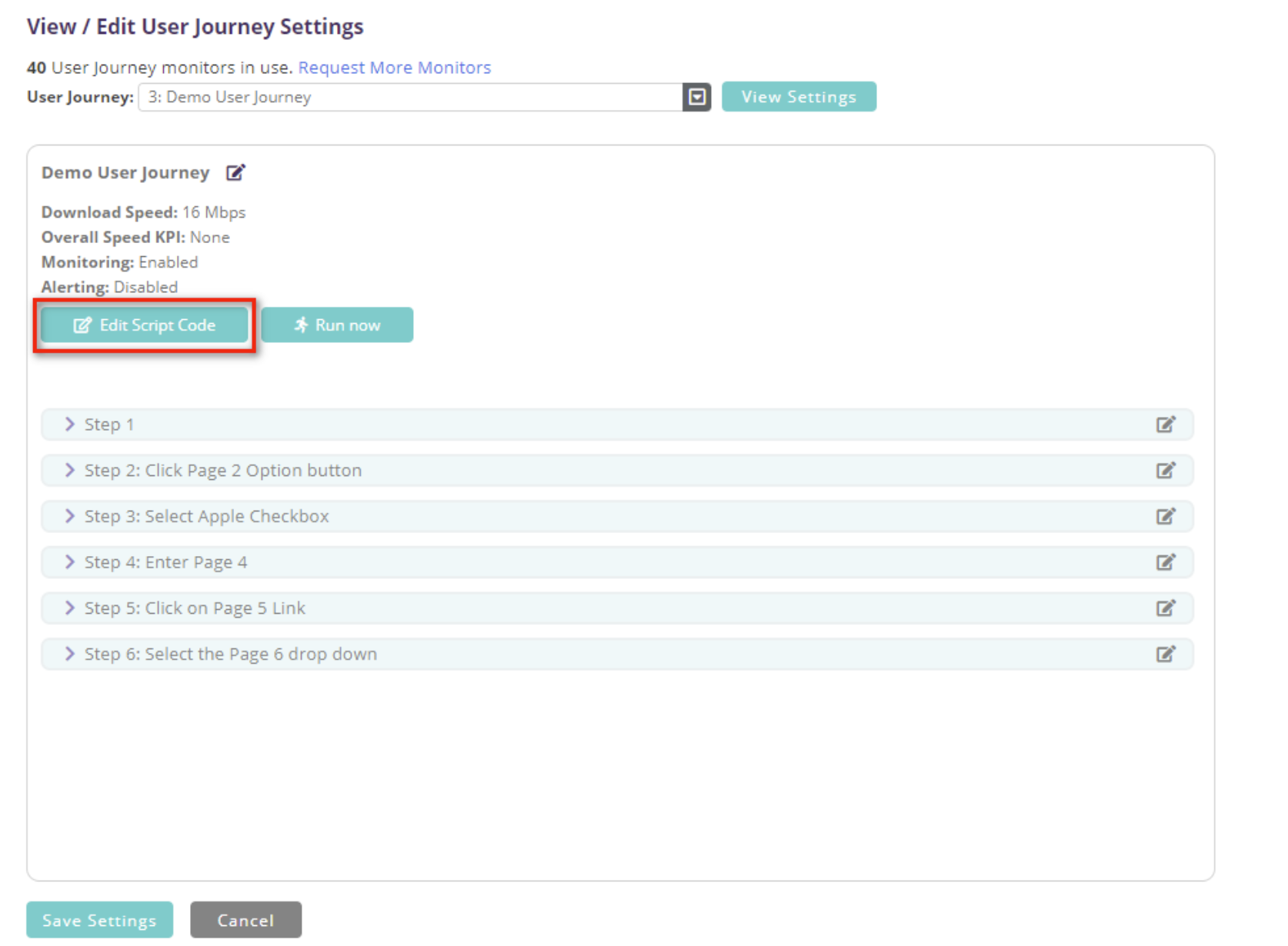 View/Edit User Journey Settings