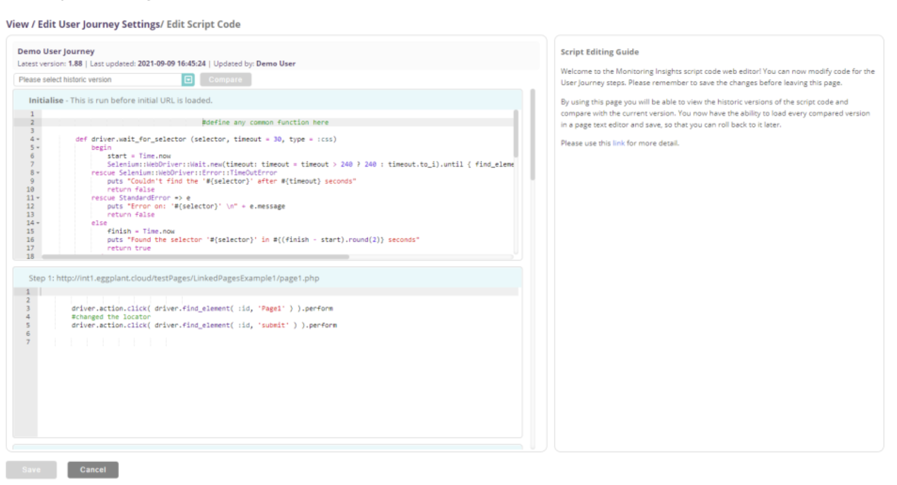 Script code editor placeholder