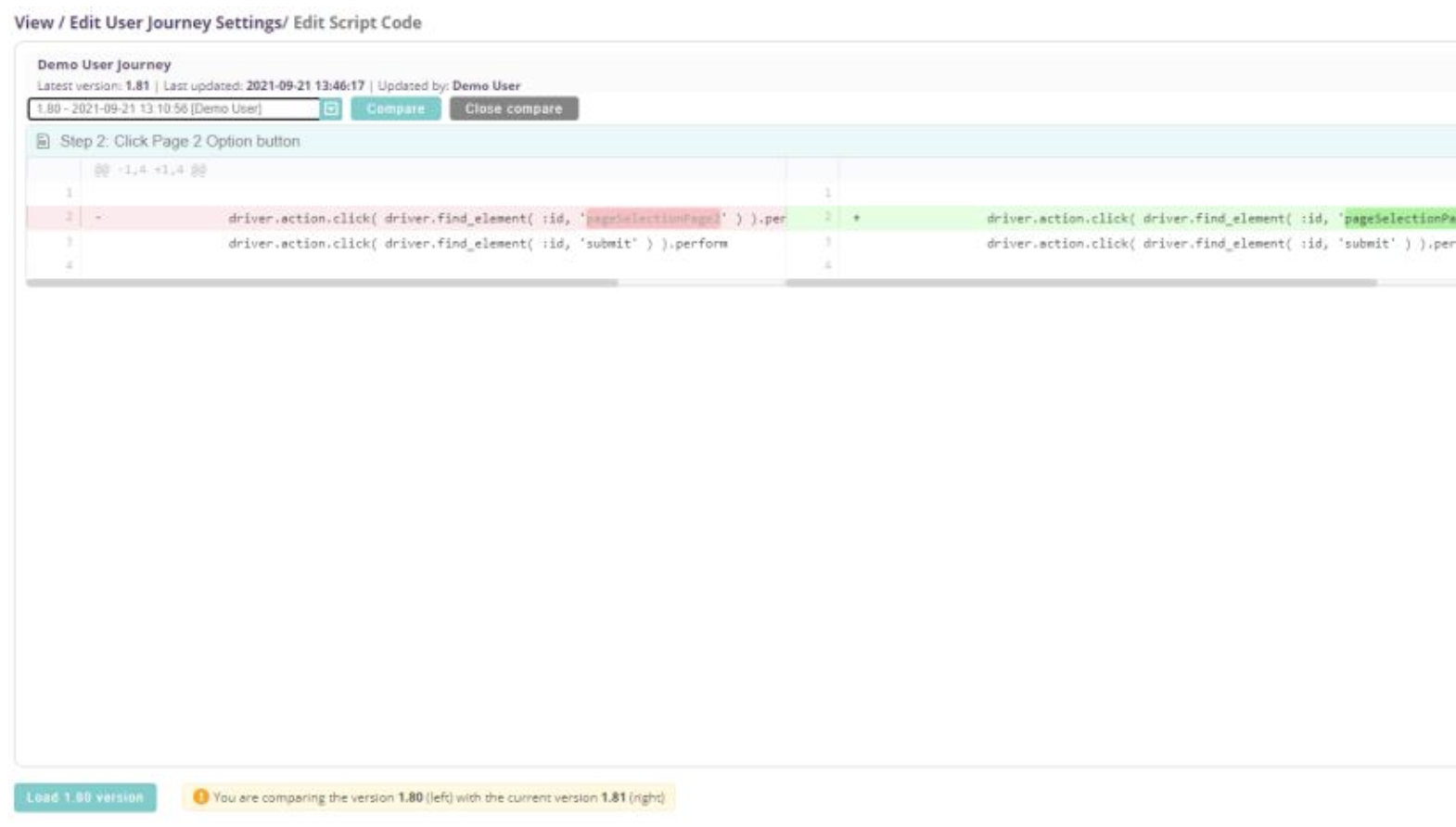View the code differences