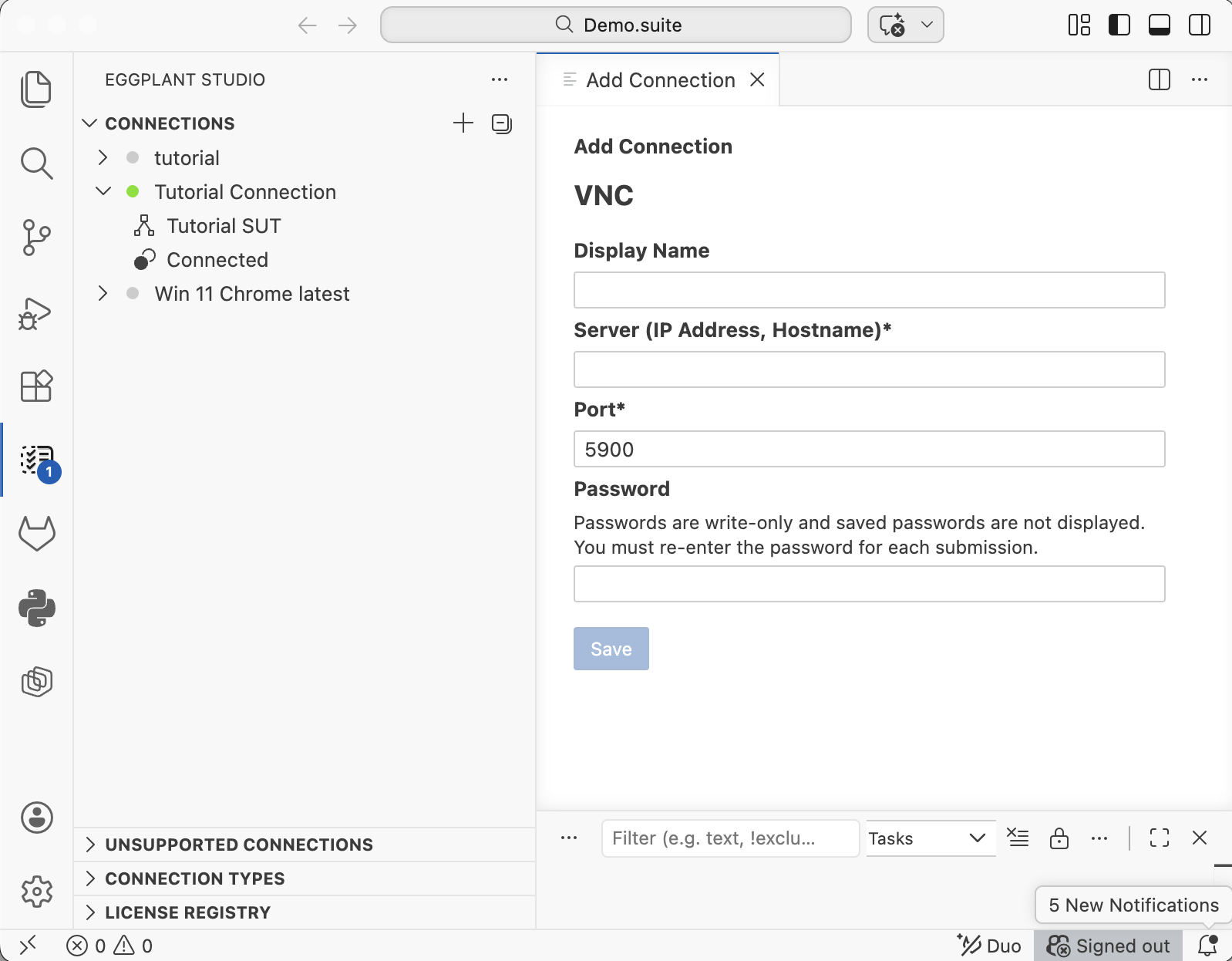 Eggplant Studio Add Connection panel default