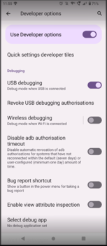 Android mobile device Developer options
