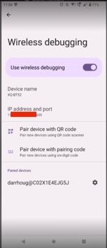 The Pair the Android mobile device with a code screen