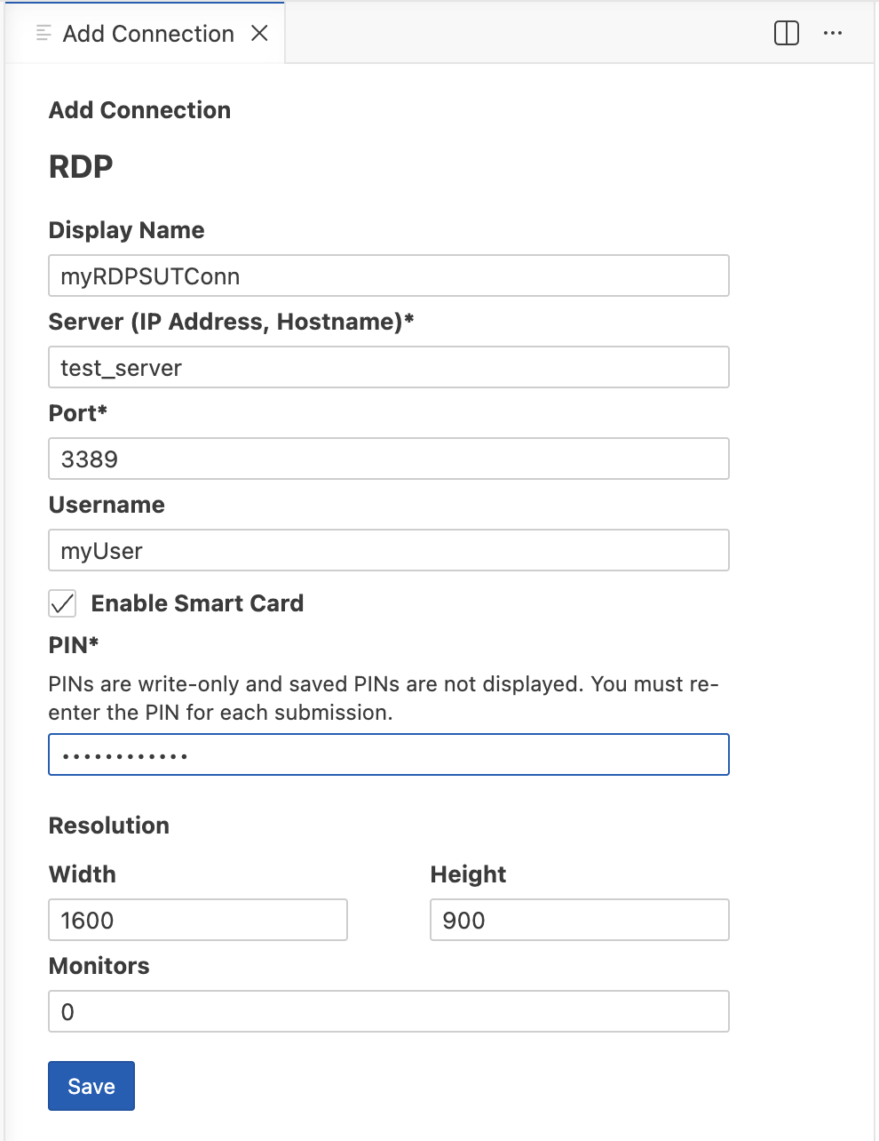 The Add Connection panel for RDP in Eggplant Studio has an **Enable Smart Card** checkbox