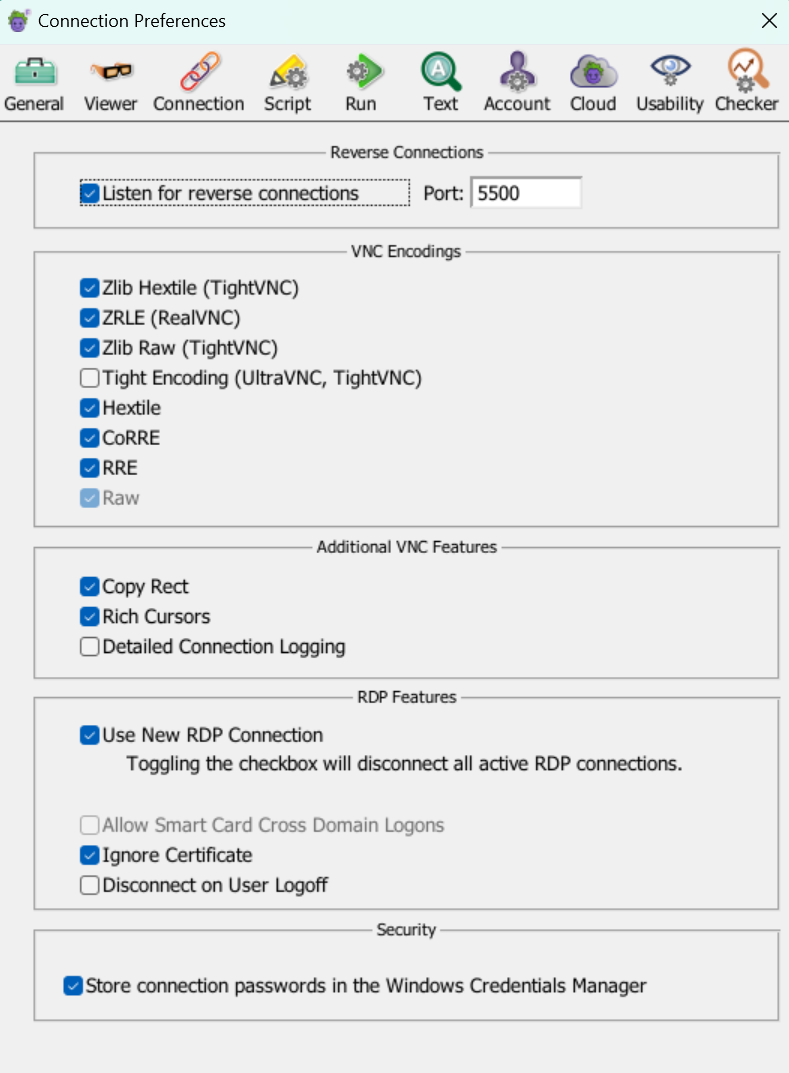 Eggplant Functional Connection Preferences for Windows