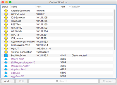 The Eggplant Functional Connection List window
