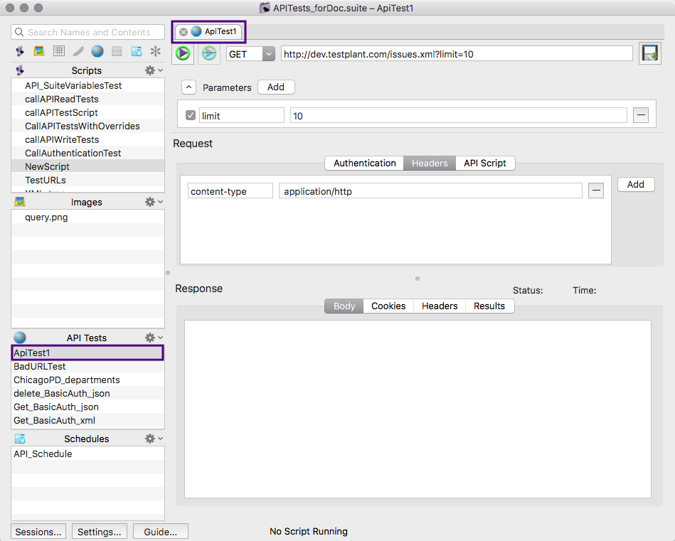 Opening an API test in Eggplant Functional from the API Tests pane