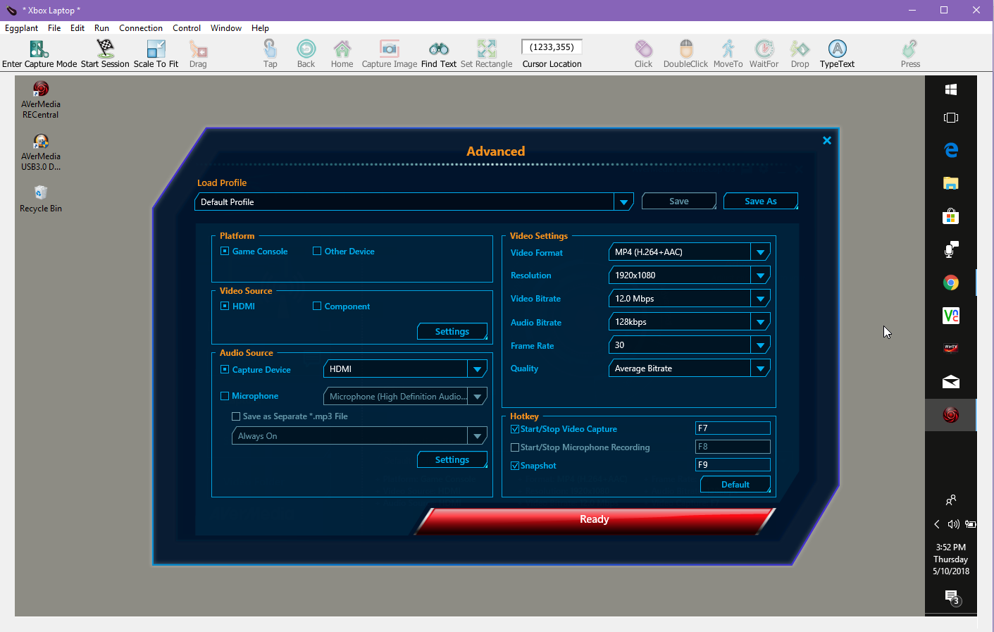 AverMedia RECentral application, displaying a set-top box stream