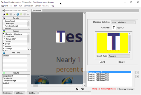 Open Character Collection Session in Eggplant Functional
