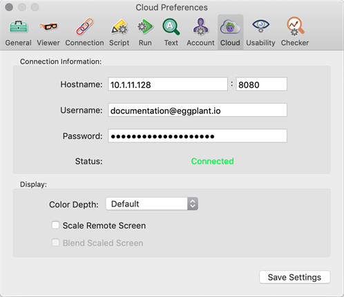 The Cloud Preferences tab in Eggplant Functional