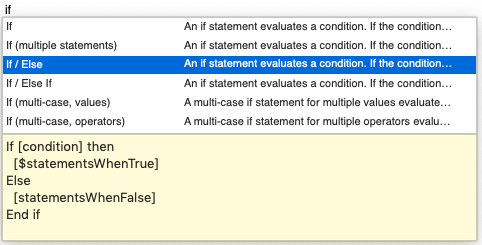 Completion suggestions appear in a pop-up box as you type in the Script Editor