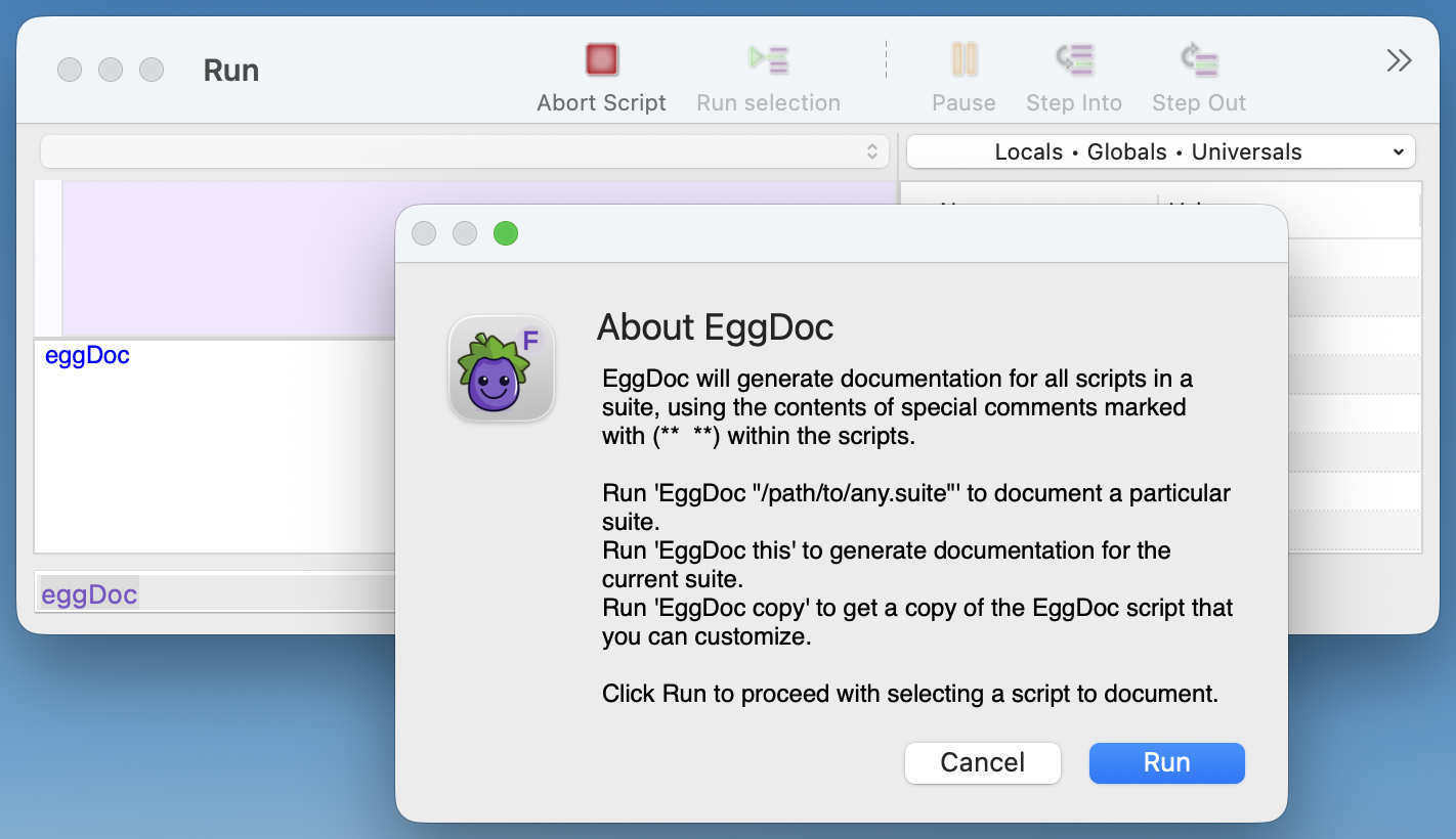 Activating EggDoc via the Ad Hoc Do Box in the **Run** window