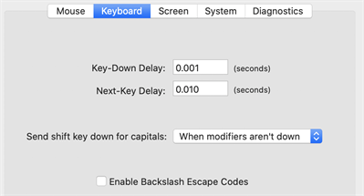 The Keyboard settings tab in Eggplant Functional Run Preferences