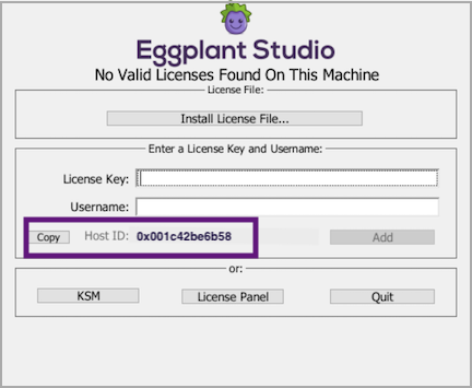 Find Host ID on the licensing splash screen