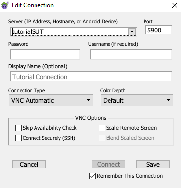 The Eggplant Functional Edit Connection window