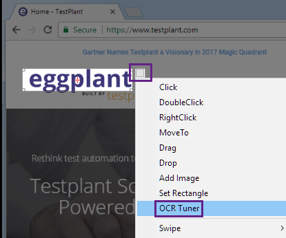 Launching the OCR Tuner in Eggplant Functional