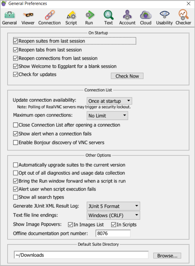 The General Preferences tab in Eggplant Functional