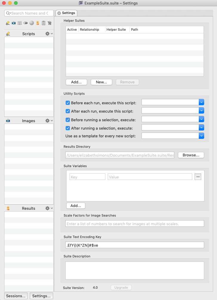 The Suite window showing the open Settings tab