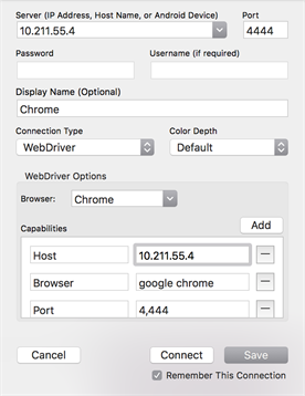 WebDriver connection options in Eggplant Functional
