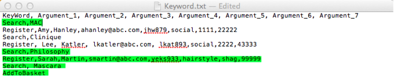 A text file for data driven testing