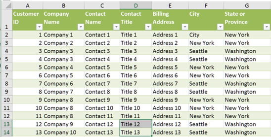 An Excel file with customer information