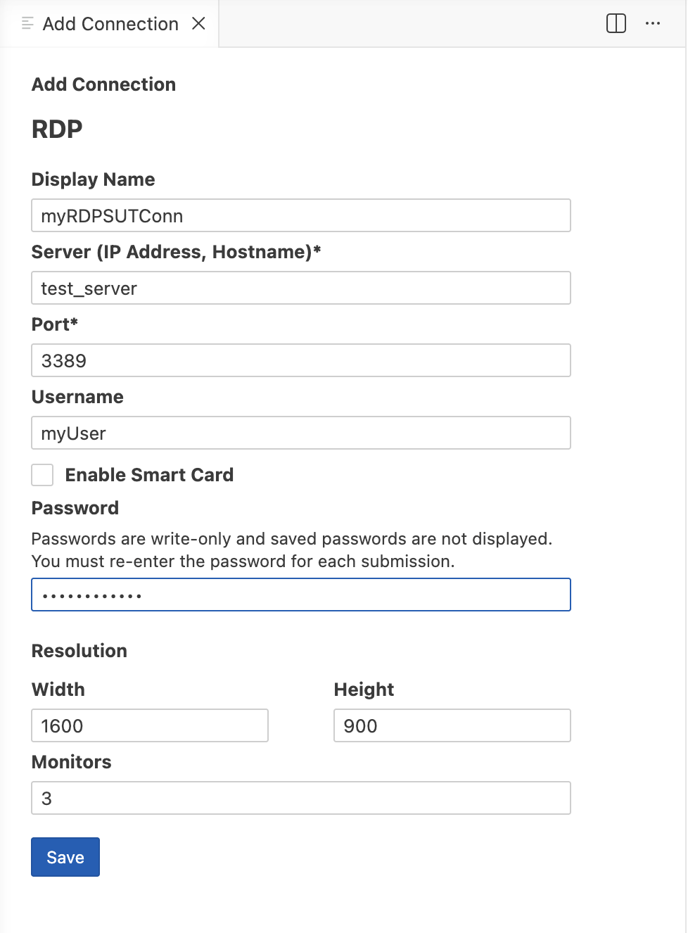 The Add Connection panel for RDP in Eggplant Studio has a **Monitors** field