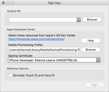 iOS Gatewayでのアプリ署名ユーティリティ